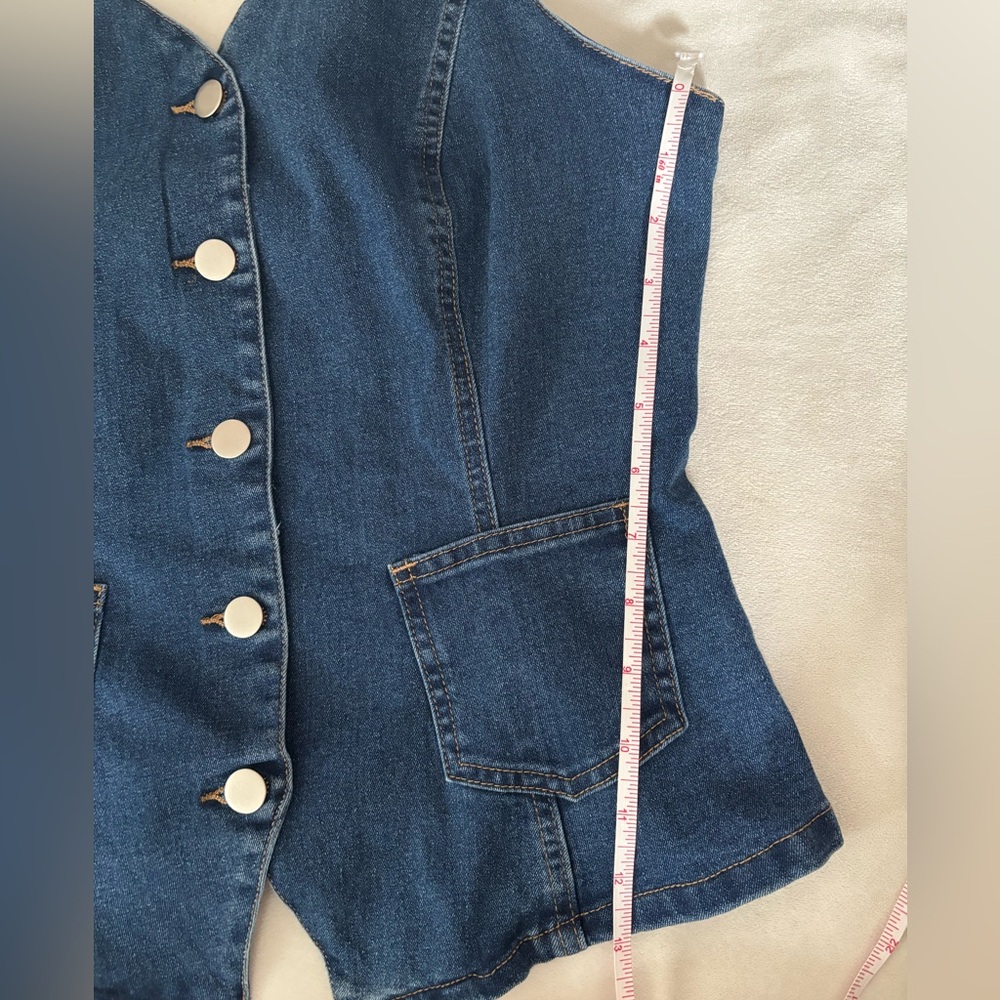 Denim Halter Top with Button Front - Picture 3 of 4